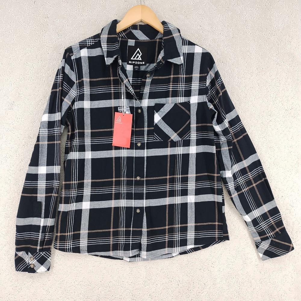Ripzone Shirt Mens S Black Plaid Long Sleeve Button Flannel Chest Pocket